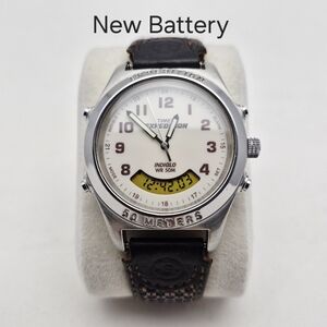 Vintage 90s Timex Expedition Watch Indiglo Quartz Analog Digital 38mm Alarm Mens
